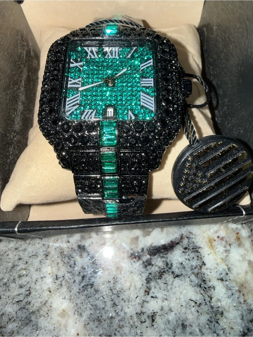 AJ Black and Green Luxury-Style Men's Wristwatch